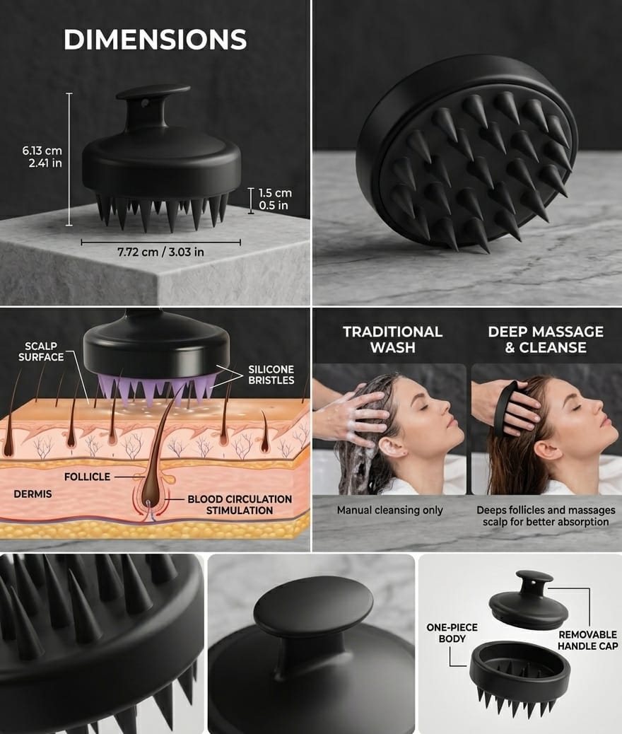 Professional Silicone Scalp Massager & Exfoliator – Deep Cleanse, Anti-Slip Grip, Set of 3