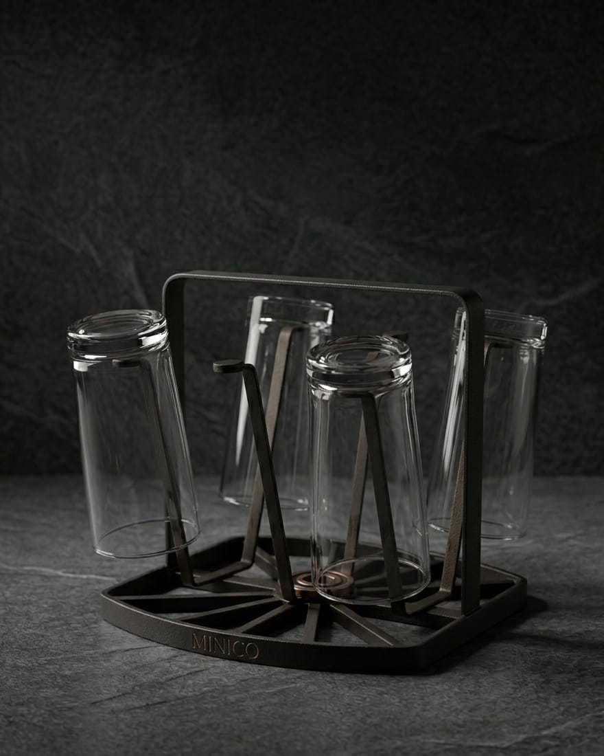 Modern Metal Glass & Mug Holder Rack with Drip Tray