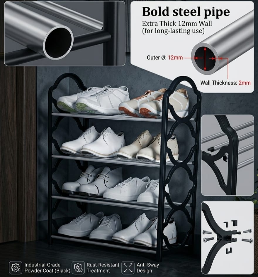 4-Tier Compact Shoe Rack & Multi-Purpose Organizer