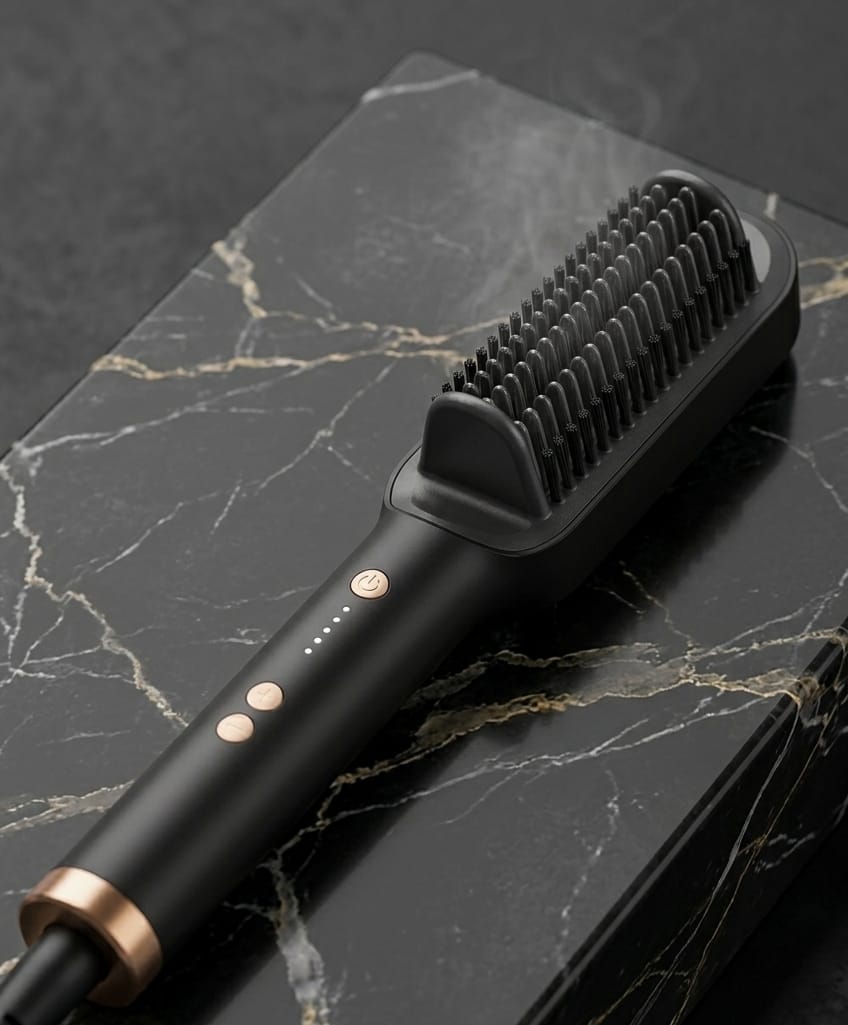 Professional U-Shape Hair Straightener Brush – Ionic Volumizer, Fast Heating, Sleek Matte Finish
