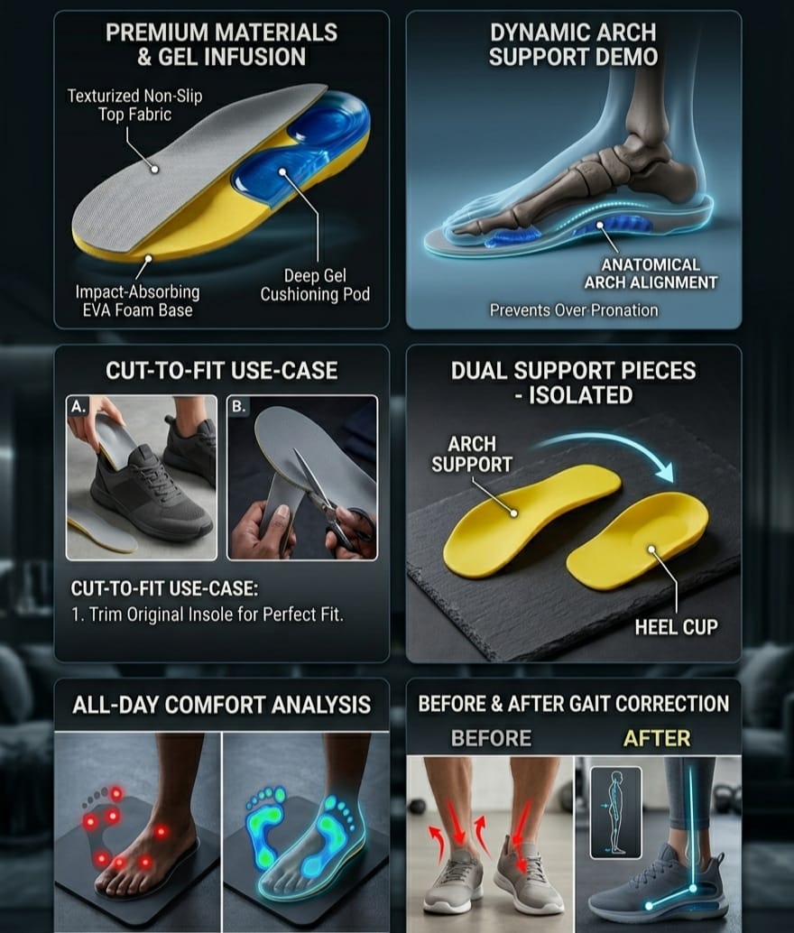 Premium Orthopedic Gel Insoles – Arch Support & Shock Absorption